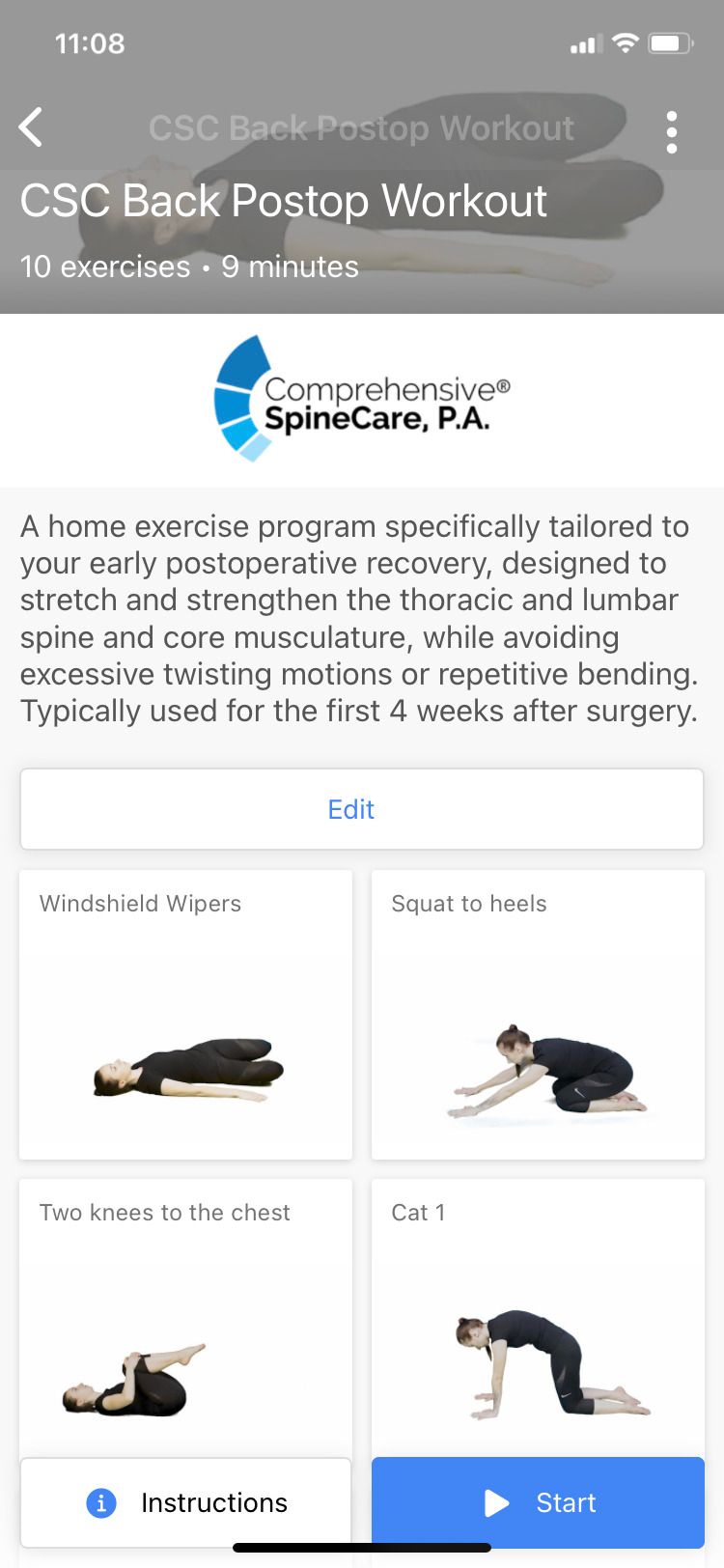 Back Pain Exercises at Home app postop workouts